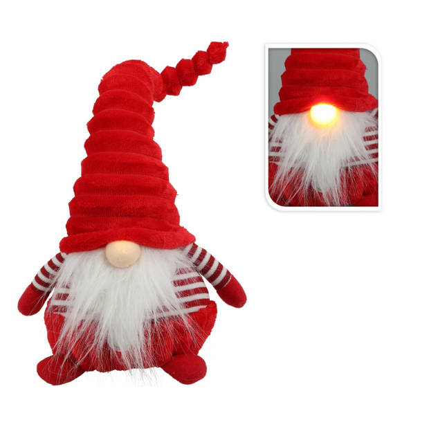 Christmas Decoration pluche gnome knuffel - 44 cm -met verlichte neus - Kerstman pop