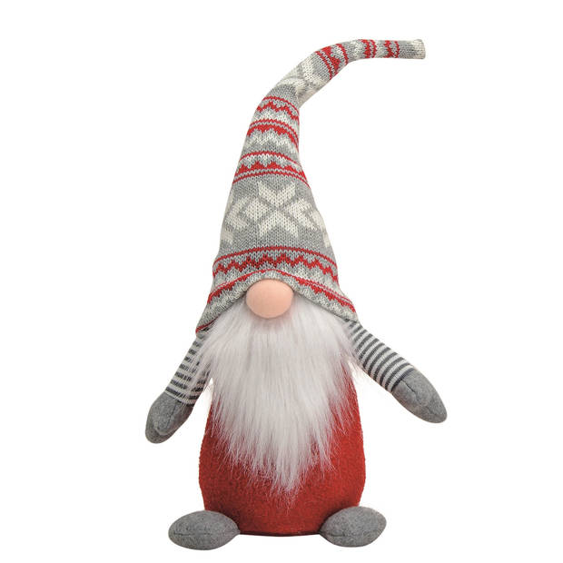 2x stuks pluche gnome/dwerg decoratie pop/knuffel rood/grijs vrouwtje en mannetje 45 x 14 cm - Kerstman pop