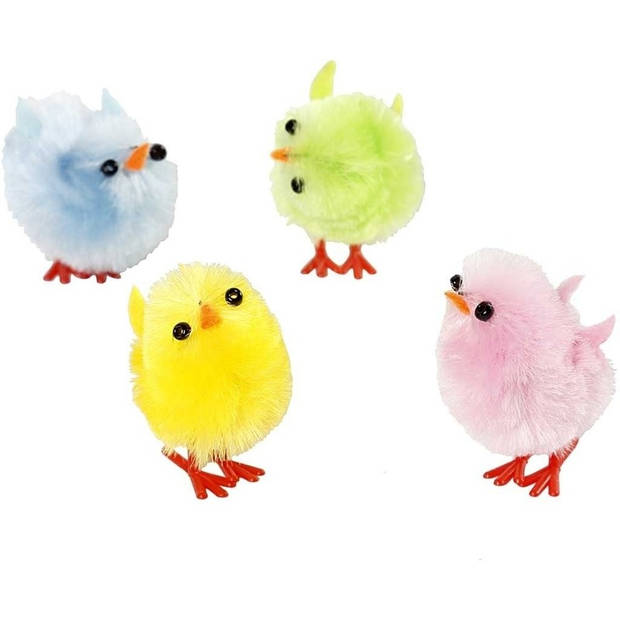 Pluche kippen/hanen knuffel van 20 cm met 8x stuks mini gekleurde kuikentjes 3 cm - Feestdecoratievoorwerp