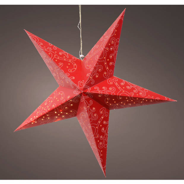 Decoris verlichte kerststerren - 2x - rood - 60 cm - papier - Kerststerren