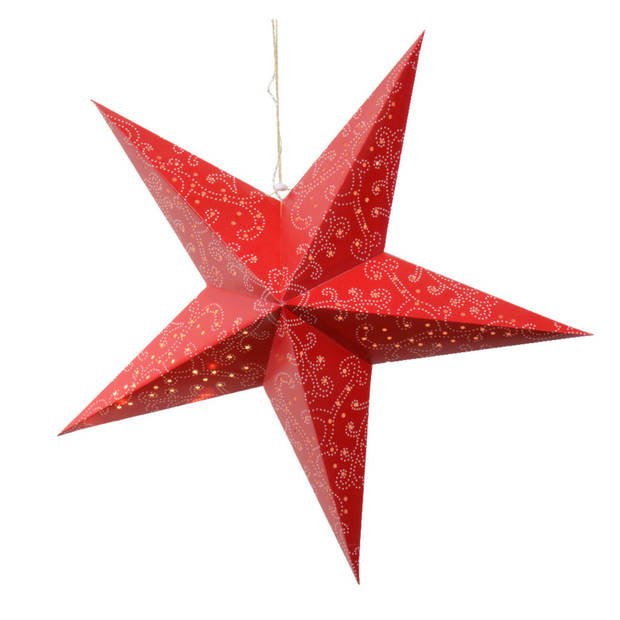 Decoris verlichte kerststerren - 2x - rood - 60 cm - papier - Kerststerren