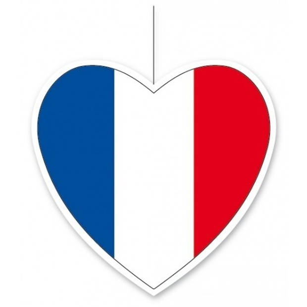 5x Frankrijk hangdecoratie harten 14 cm - Feestdecoratievoorwerp