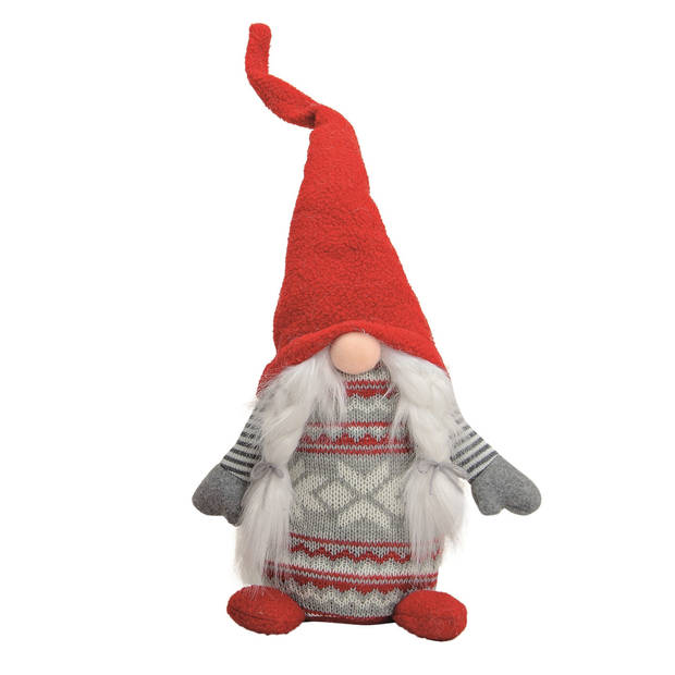 Set van 2x Pluche gnome/dwerg decoratie poppen/knuffels rood/grijs - Kerstman pop