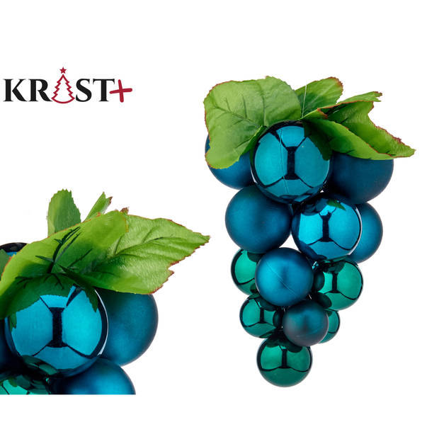Krist+ decoratie druiventros - blauw - kunststof - 33 cm - Feestdecoratievoorwerp
