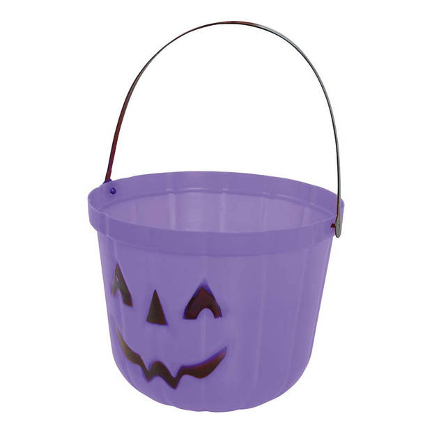 Trick or treat snoep emmertje - pompoen - paars - D20 cm - Feestdecoratievoorwerp