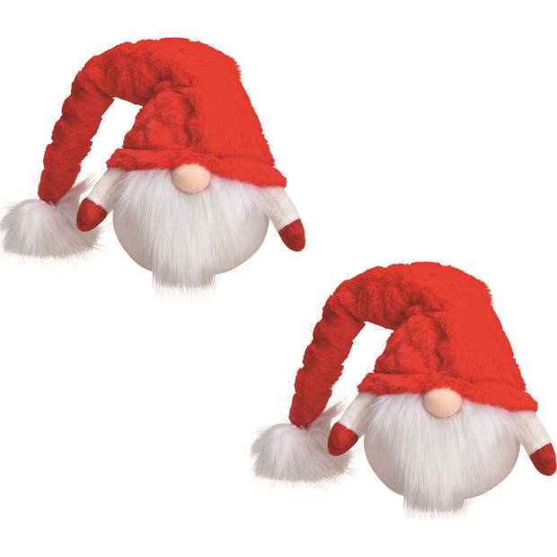 Pluche gnome/dwerg decoratie pop/knuffel rood 25 cm - Kerstman pop