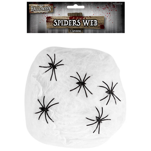 Horror spinnenweb met spinnen - wit - 40 gr - Halloween decoratie - Feestdecoratievoorwerp