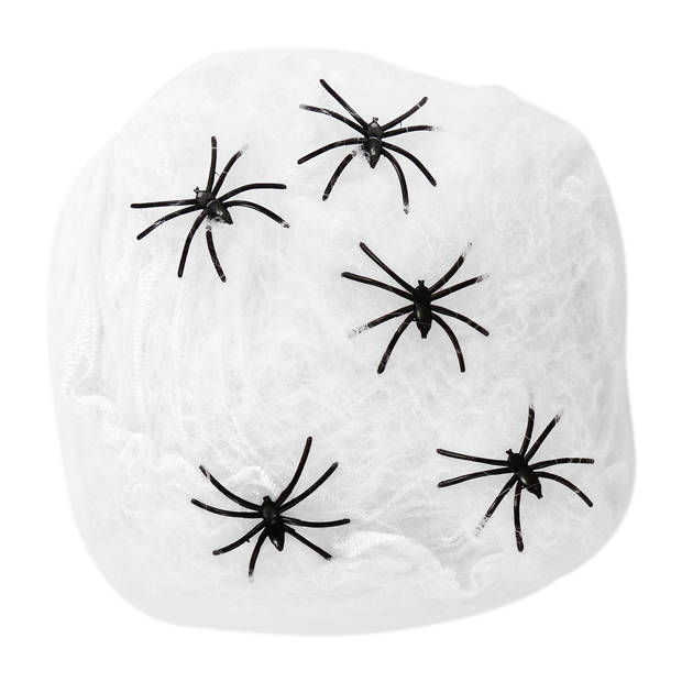 Horror spinnenweb met spinnen - wit - 40 gr - Halloween decoratie - Feestdecoratievoorwerp