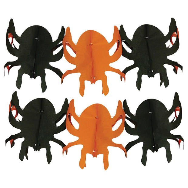 Halloween feestslinger spinnen - 3 meter - oranje/zwart - van papier - Feestslingers