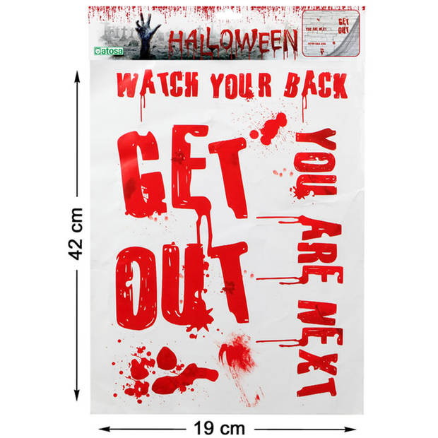 Horror/Halloween raamsticker - Bloederige teksten - 42 x 19 cm - Feestartikelen/versiering - Feeststickers