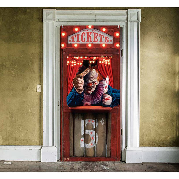 Fiestas Horror deur scenesetter/deurposter - Horrorclown/circus - Halloween thema versiering - 180 x 80 cm - Feestdeurde