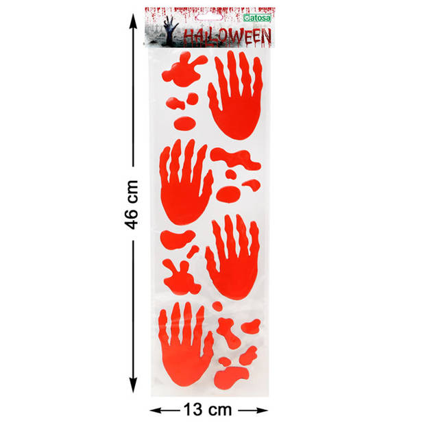 Horror/halloween raamsticker - Bloederige handen en spetters - 46 x 13 cm - Feestartikelen/versiering - Feeststickers