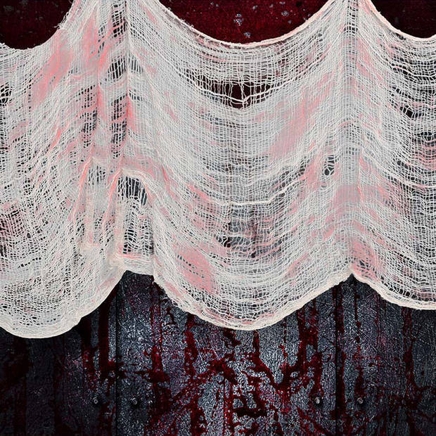 Horror/halloween deco wand/plafond gordijn stof - wit/bloed - 76 x 228 cm - griezel uitstraling - Feestdeurgordijnen