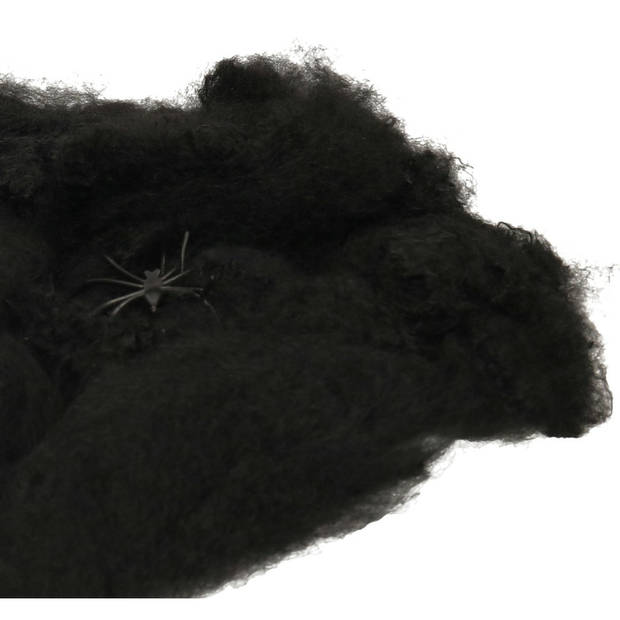 Faram Decoratie spinnenweb/spinrag met spinnen - 20 gram - zwart - Halloween/horror versiering - Feestdecoratievoorwerp
