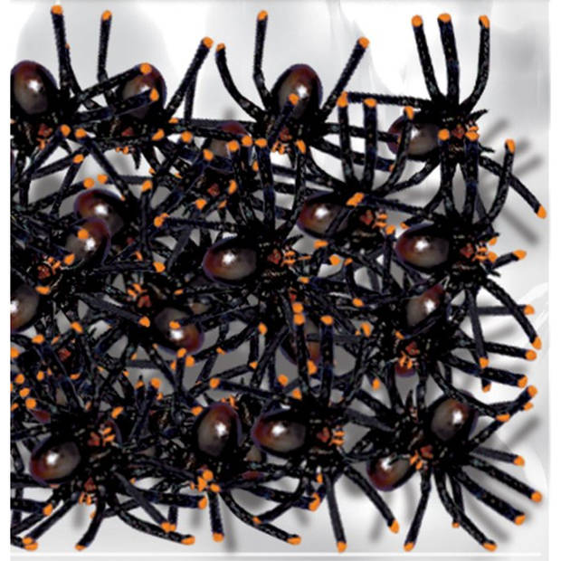 Amscan Nep spinnen/spinnetjes 5 x 4 cm - zwart - 36x stuks - Horror/griezel thema decoratie beestjes - Feestdecoratievoo