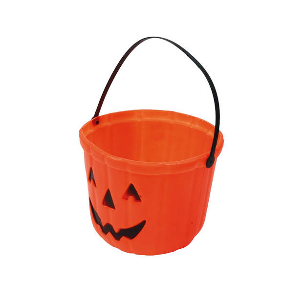 Trick or treat snoep emmertje - pompoen - oranje - D20 cm - Feestdecoratievoorwerp