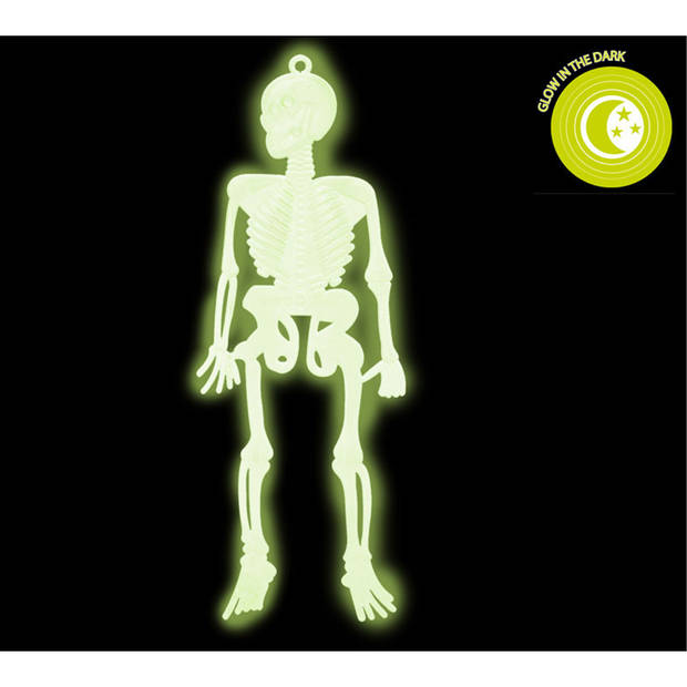 Halloween/horror thema hang decoraties - 6x stuks - skeletten - glow in the dark - 16 cm - Feestdecoratievoorwerp