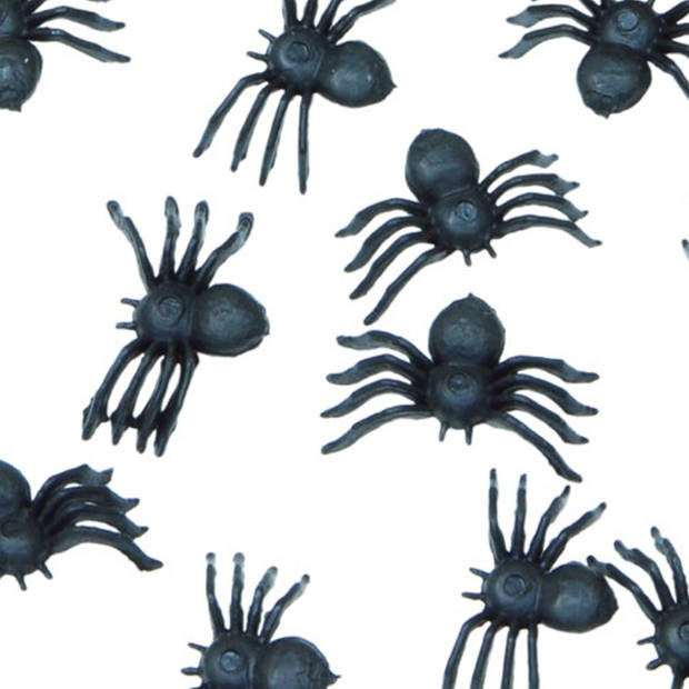 Fiestas Nep spinnen/spinnetjes 3 x3 cm - zwart - 70x stuks - Horror/griezel thema decoratie beestjes - Feestdecoratievoo