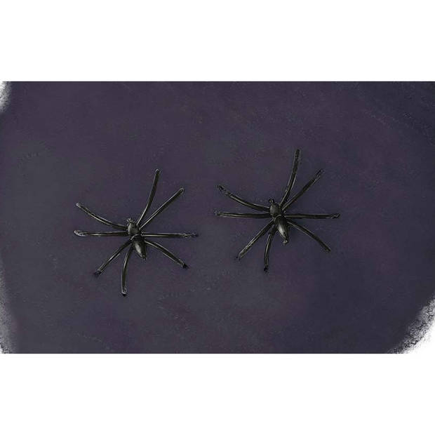 Fiestas Decoratie spinnenweb/spinrag met spinnen - 60 gram - zwart - Halloween/horror versiering - Feestdecoratievoorwer