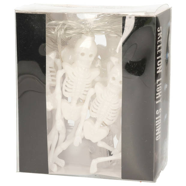 Funny Fashion Halloween LED lichtsnoer met 10x skeletten - 165 cm - op batterijen - Feestdecoratievoorwerp