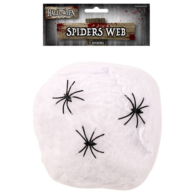 Horror spinnenweb met spinnen - wit - 20 gr - Halloween decoratie - Feestdecoratievoorwerp