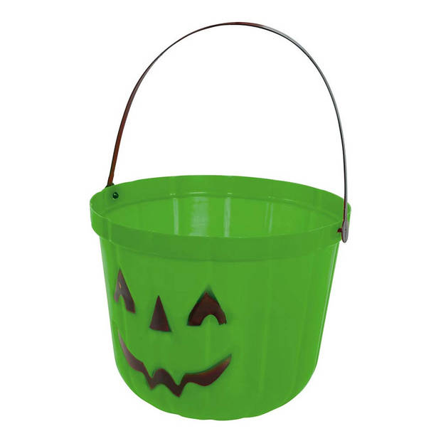 Trick or treat snoep emmertje - pompoen - groen - D20 cm - Feestdecoratievoorwerp