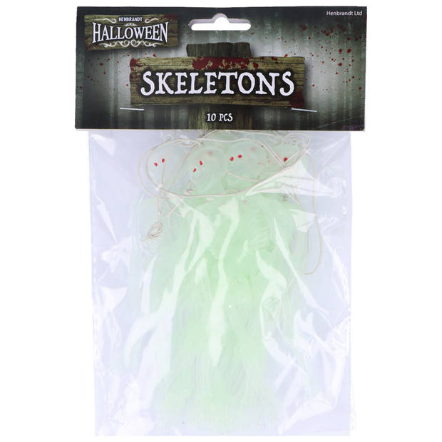 Horror skeletjes - 10x - glow in the dark - hangend - 14 cm - Halloween decoratieA‚A - Halloween poppen