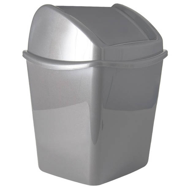 Set van 2x stuks grijze vuilnisbakken/afvalbakken met klepdeksel 1,1 liter - Prullenbakken