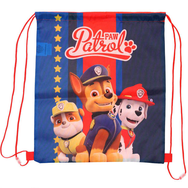Paw Patrol Chase gymtas/rugzak/rugtas voor kinderen - blauw/rood - polyester - 40 x 35 cm - Gymtasje - zwemtasje