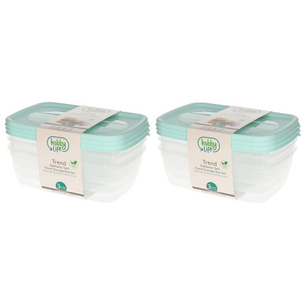 6x Mint groene vershoudbakjes kunststof 1,2 liter - Vershoudbakjes