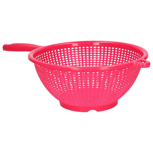 PlasticForte Keuken vergieten/zeef met steel - 2x stuks - kunststof - Dia 22/24 cm - fuchsia roze - Vergieten