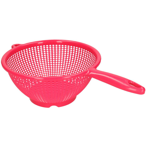 PlasticForte Keuken vergieten/zeef met steel - 2x stuks - kunststof - Dia 22/24 cm - fuchsia roze - Vergieten