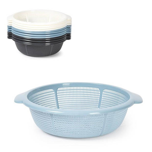 Plasticforte Keuken vergiet/zeef - kunststof - Dia 31 cm x Hoogte 9.5 cm - ijsblauw - Vergieten