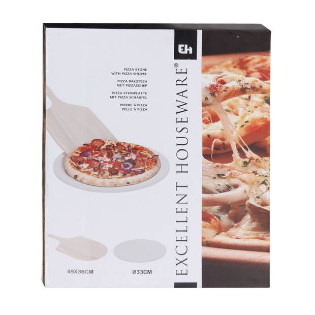 2x Pizzasteen met pizzaschep 33 cm - Pizzasnijders