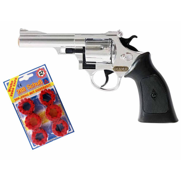 Plaffertjes speelgoed pistool/revolver met 12 schoten magazijn - Verkleedattributen