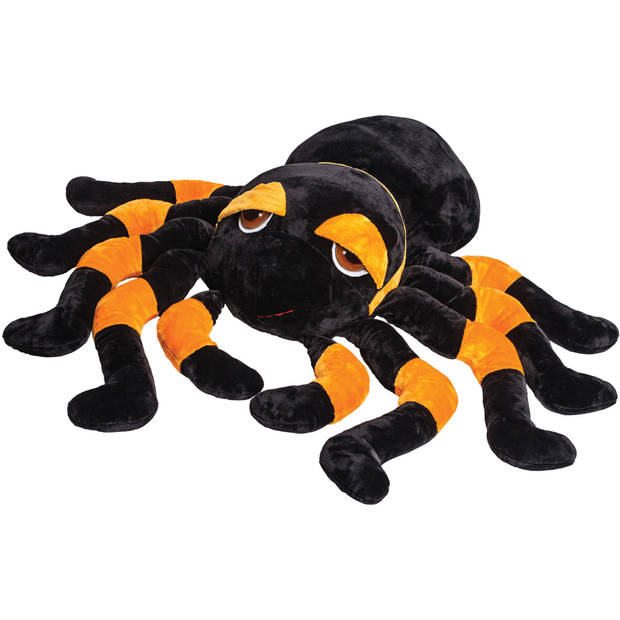 Suki gifts Pluche knuffel spin - tarantula - zwart/oranje - 82 cm - XXL-size - Knuffeldier