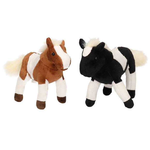 Set van 2x stuks pluche dieren paarden knuffels 25 cm - Knuffel boederijdieren