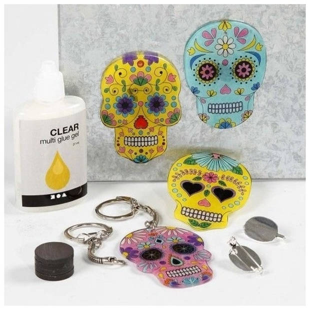 Krimp hobby folie Day of the dead met sleutelhangers - Hobbypakket