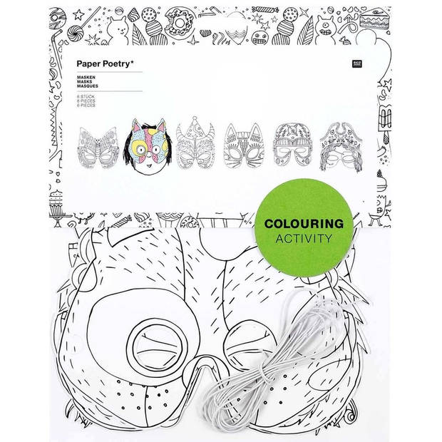 6x Maskers om in te kleuren voor kinderen - Hobbypakket