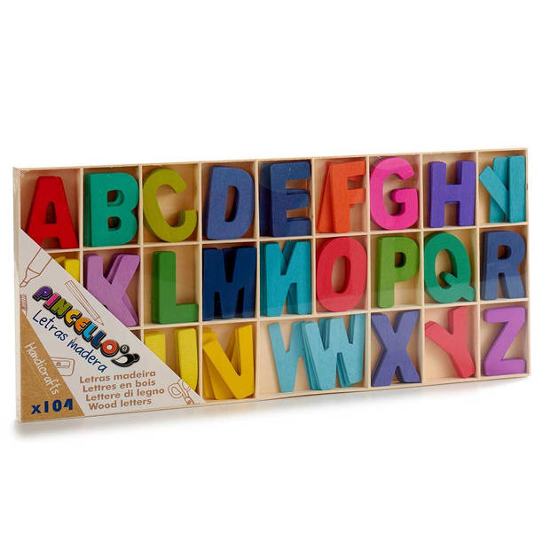 Houten knutselen/hobby letters - Set van 104x stuks - alfabet letters 5 cm - Houten knutselstokjes