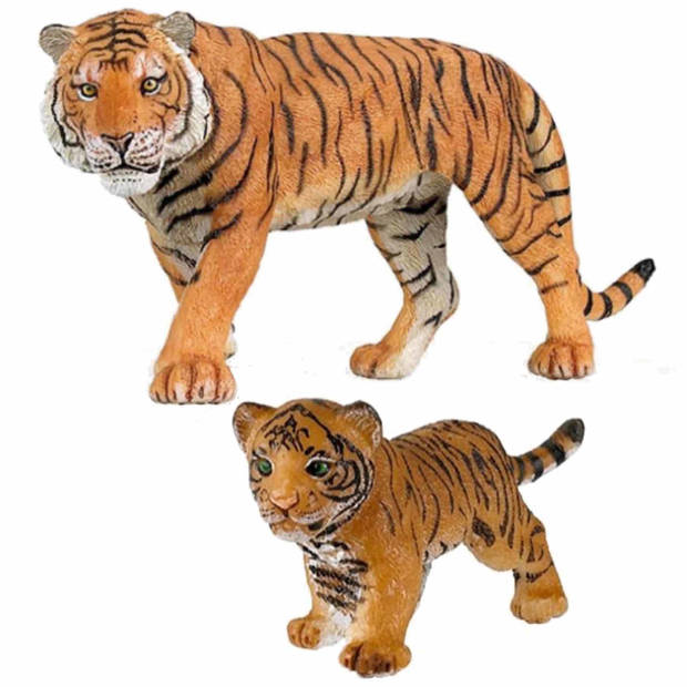 Plastic speelgoed dieren figuren setje tijgers familie van moeder en kind - Speelfigurenset