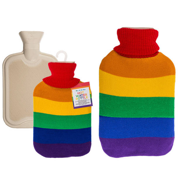 Warmwater kruik - Pride/regenboog thema kleuren - 2 liter - 18 x 34 cm - Kruiken