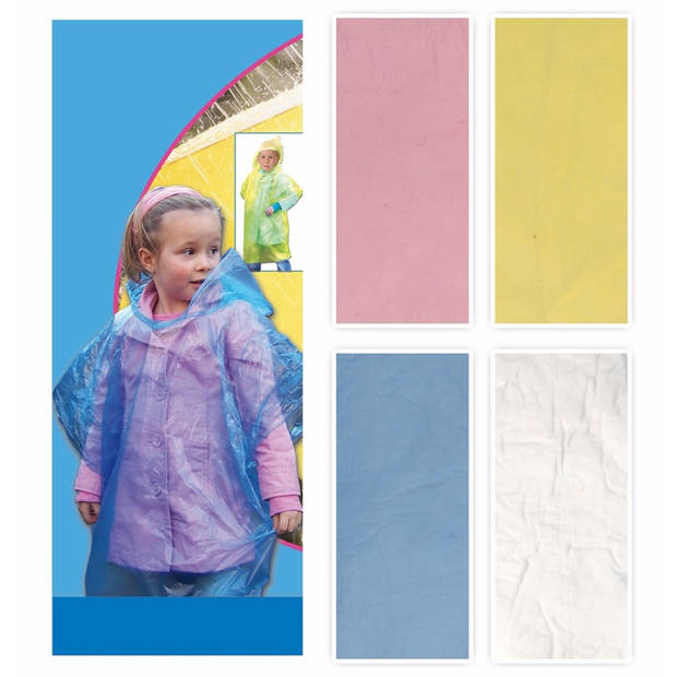 Regenponcho kinderen - wegwerp - blauw - 63 x 70 cm - Regenponcho's