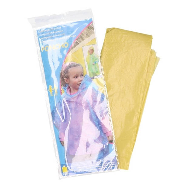Pakket van 6x stuks wegwerp regen ponchos voor kinderen geel - Regenponcho's