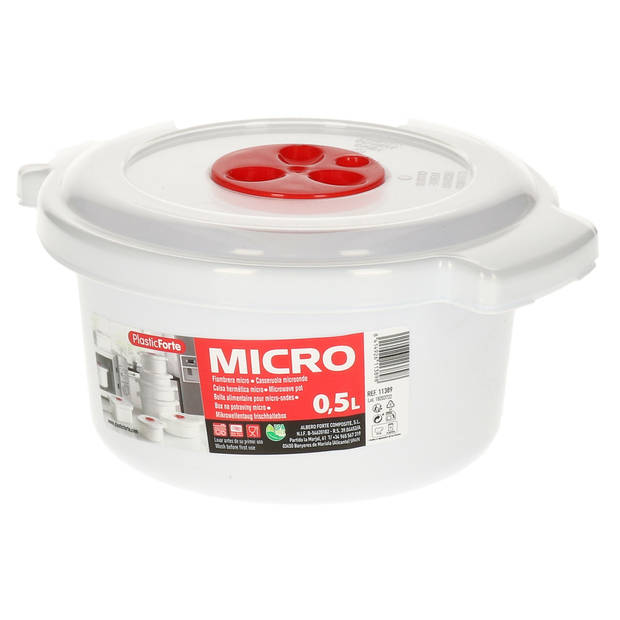 Plastic Forte Magnetronschaal - 2x - deksel/ventiel - 500 ml - wit - kunststof - BPA vrij - Magnetronbakken
