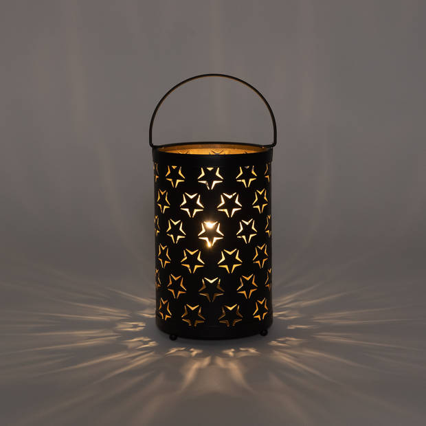 Anna Collection Led sfeer lantaarn - zwart met sterren - B12 x H19 cm - Lantaarns