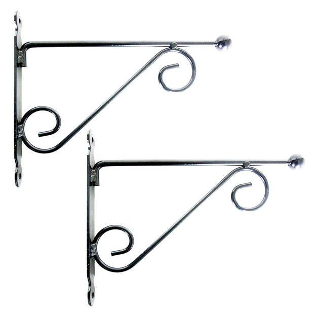 2x stuks muurhaken met dubbele sierkrul 28 x 23 cm - metaal - hanging basket haak - Plantenbakhaken