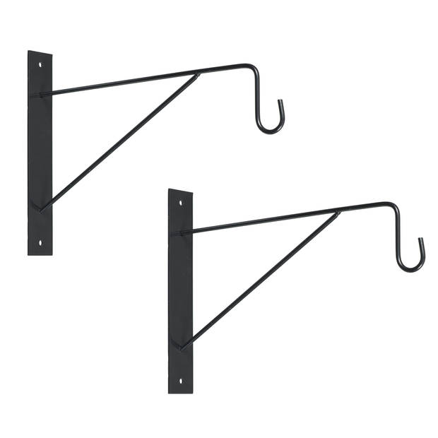 2x stuks muurhaak / plantenhaak voor hanging basket van verzinkt staal grijs antraciet 35 cm - Plantenbakhaken