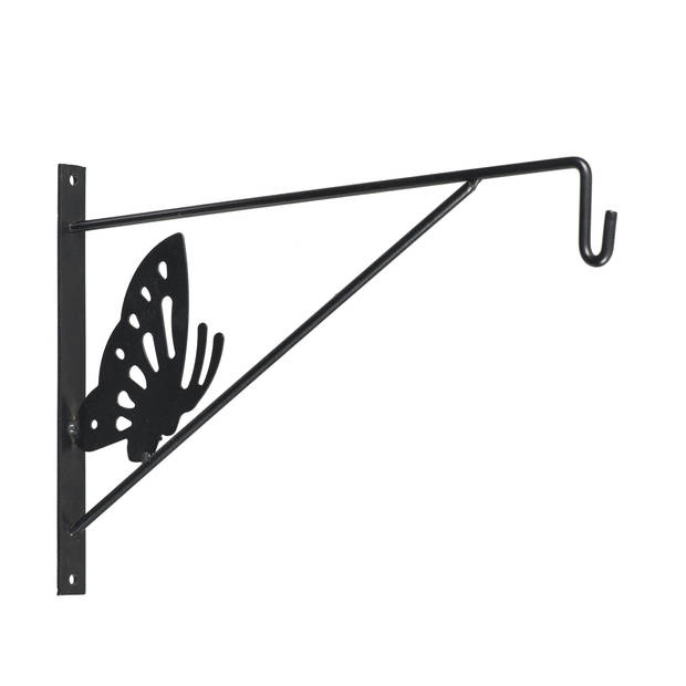 2x stuks muurhaak / plantenhaak met vlinder voor hanging basket van verzinkt staal grijs antraciet 35 cm - Plantenbakhak
