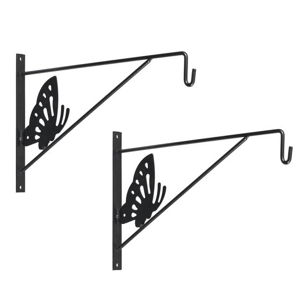 Muurhaak / plantenhaak met vlinder voor hanging basket van verzinkt staal grijs antraciet 35 cm - Plantenbakhaken